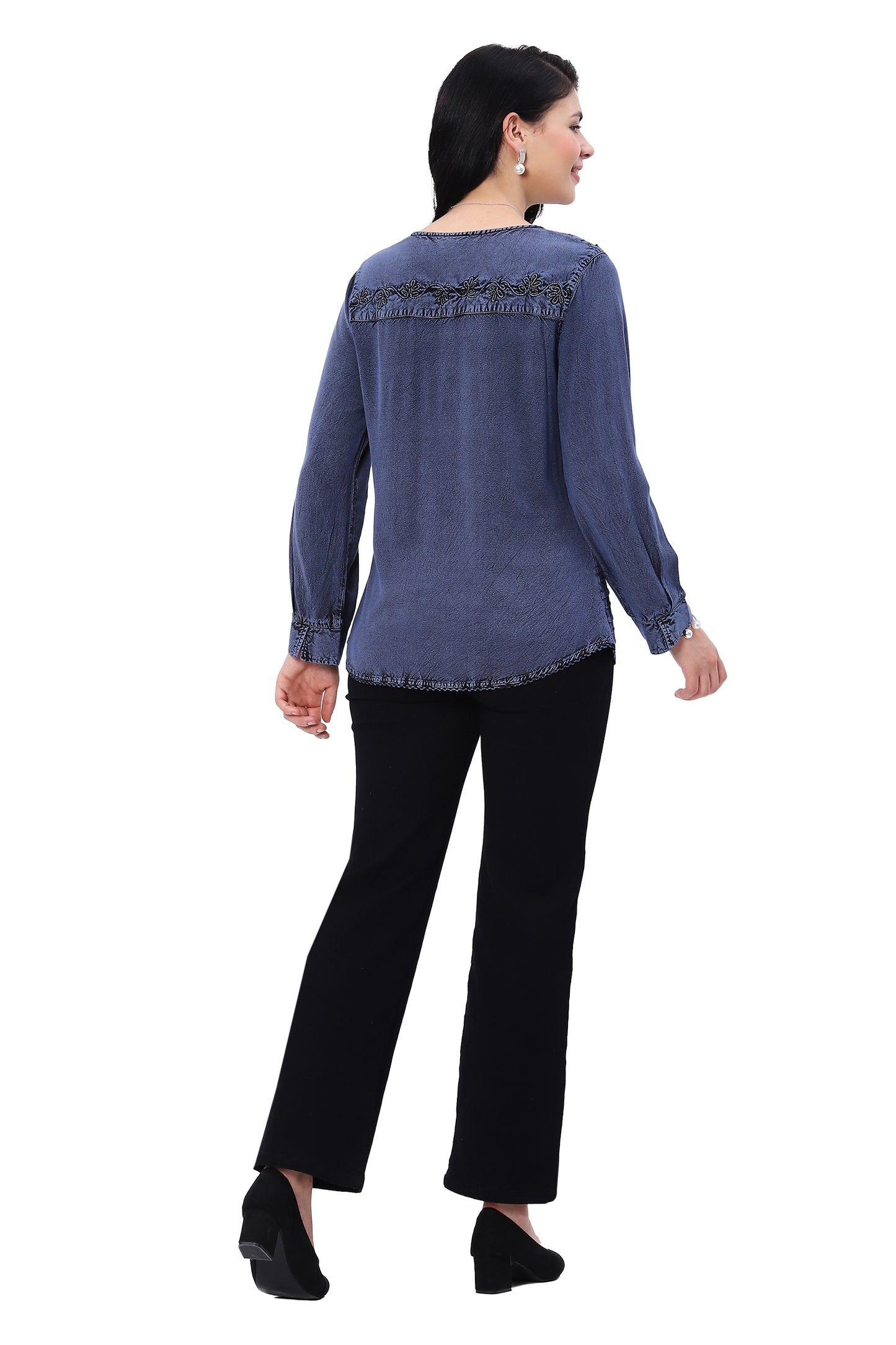 Parsley & Sage Plus Size Blue Denim Emma Top 25F583CP
