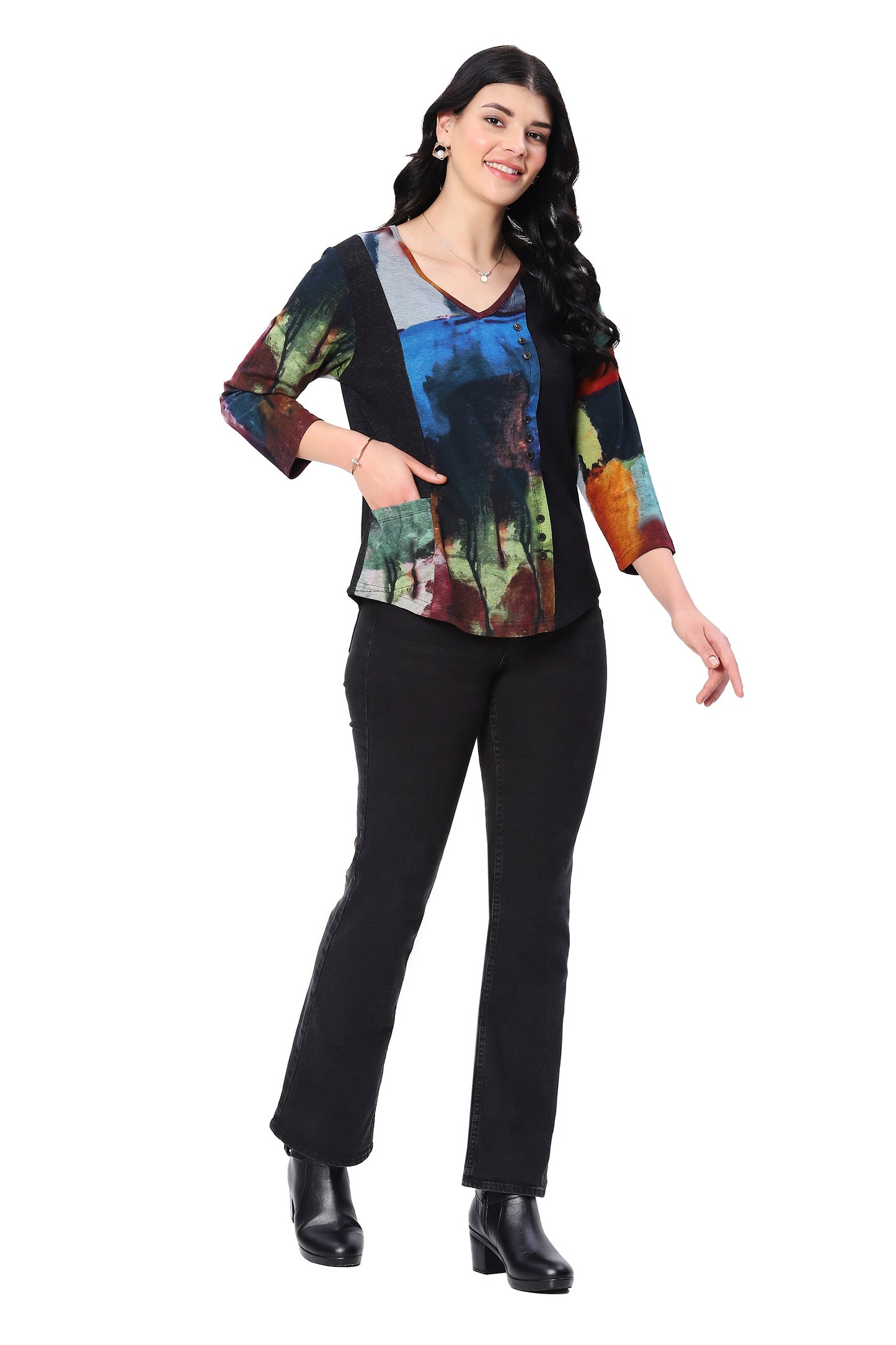 Parsley & Sage Plus Size Mutli Nora Button Top 25W207C6P