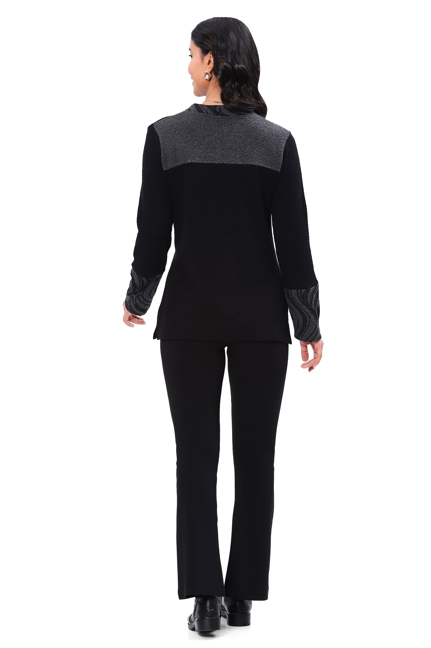 Parsley & Sage Plus Size Black/Grey Trish Pocket Top 25W246C21P