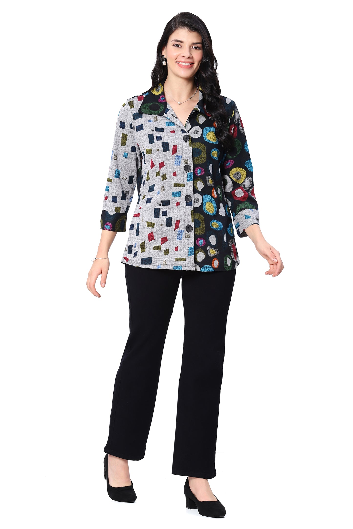 Parsley & Sage Plus Size Multi Onyx Button Front Shirt 25W265GP