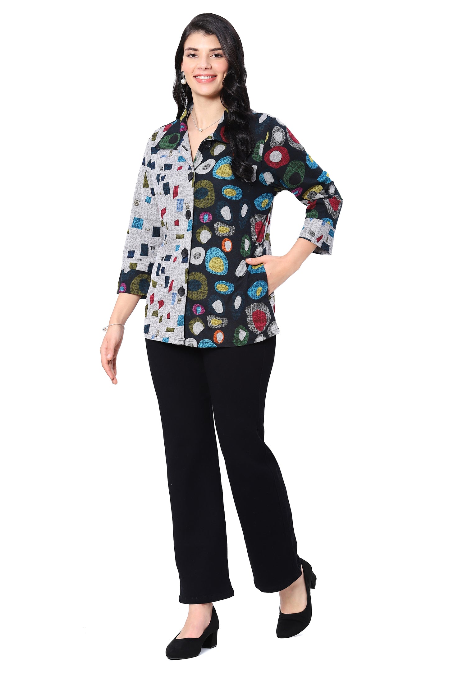 Parsley & Sage Plus Size Multi Onyx Button Front Shirt 25W265GP