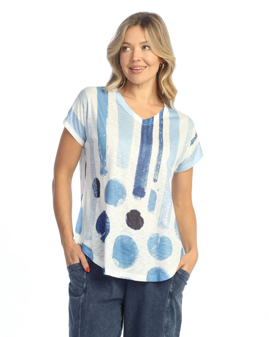 Jess & Jane White/Blue Printed Sandra Top 60-1911X