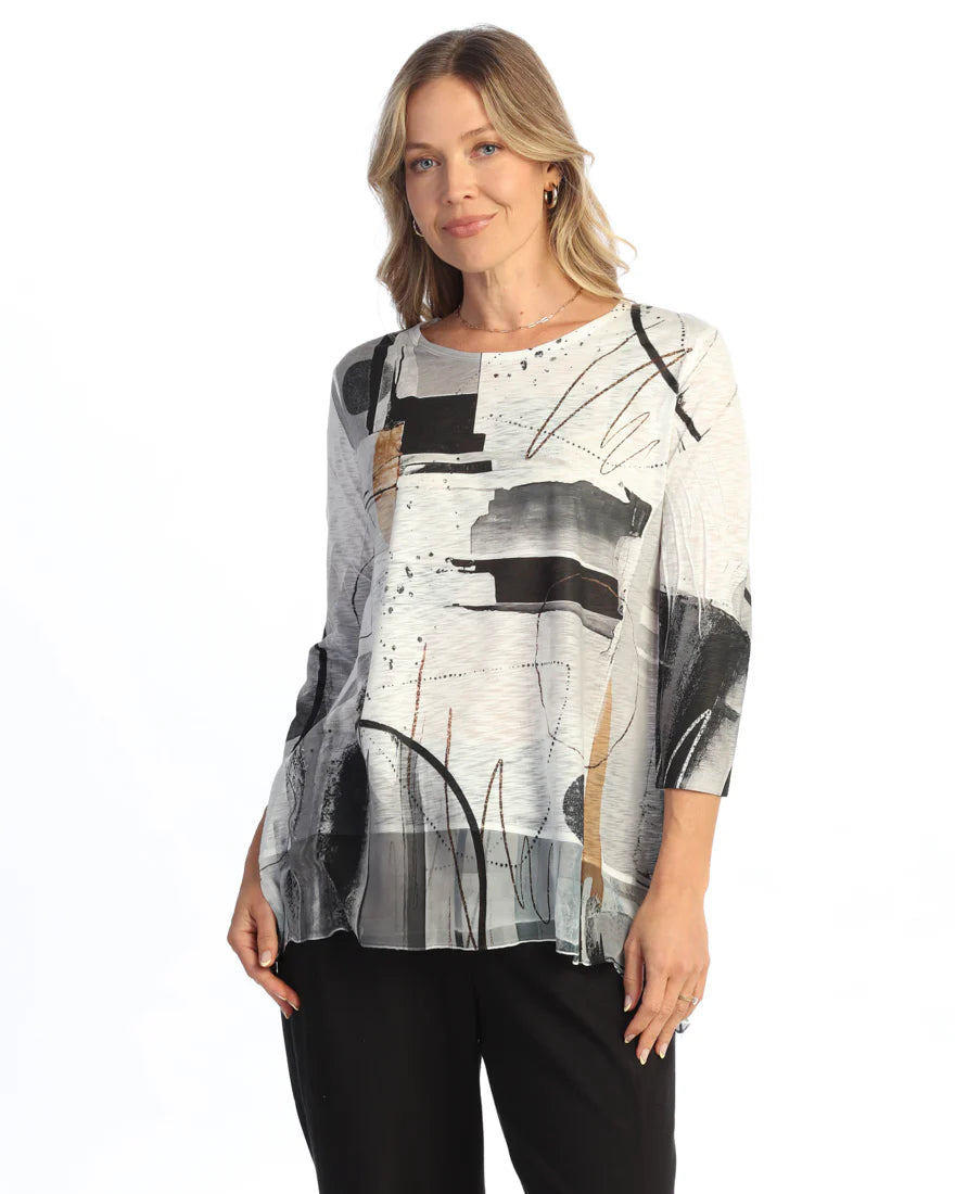 Jess & Jane White/Black Tango Chiffon Tunic 63-2199X