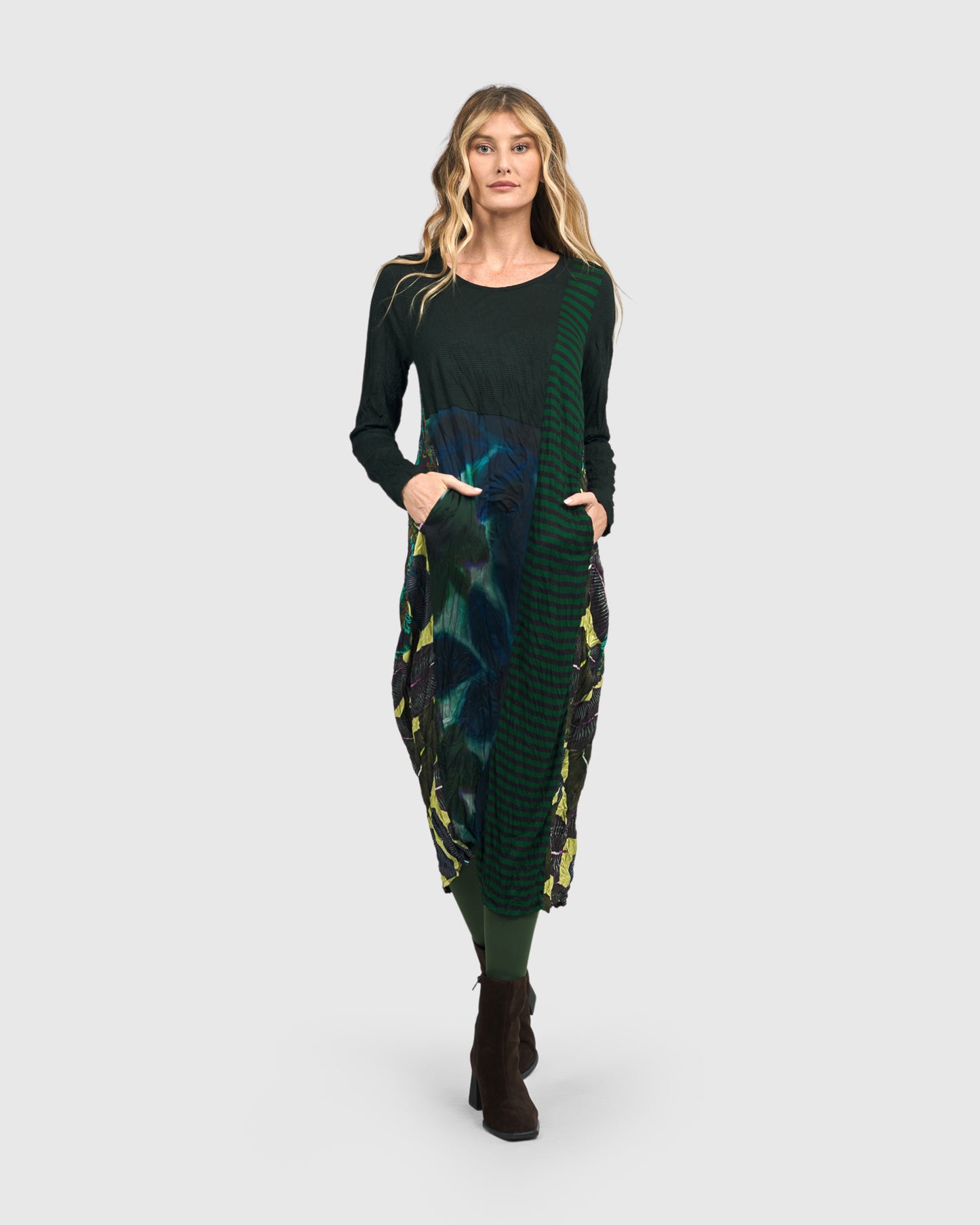 Alembika Forest Patch Work Crinkle Dress AD507F