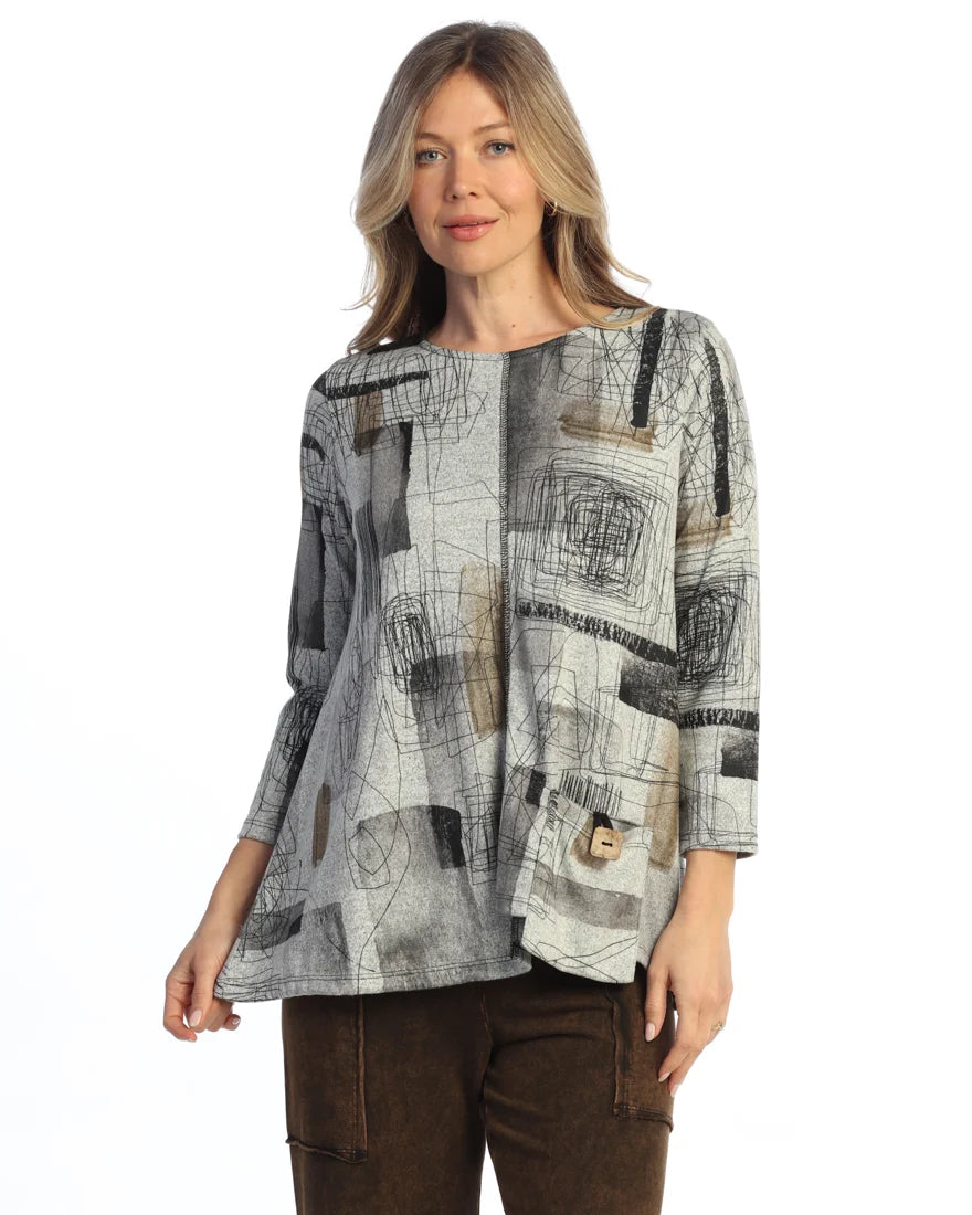 Jess & Jane Grey/Black Printed Scribbles Shirt FB2-2269X