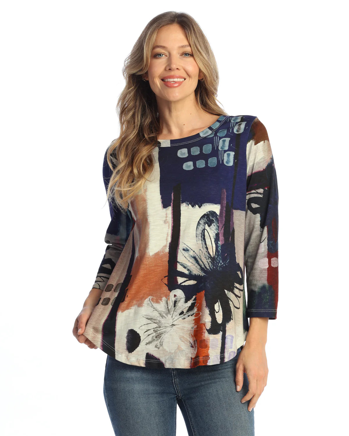 Jess & Jane Plus Size Multi Provence Cotton Top KM1-1494X