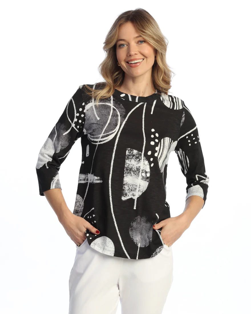 Jess and Jane Plus Size Black/White Dot Canvas Top KM1-2069X