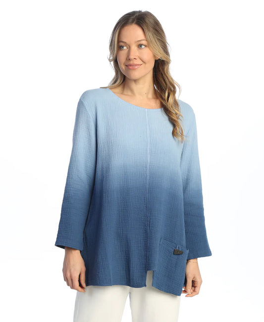 Jess & Jane Plus Size Blue Dip Gauze Tunic M108-2012X