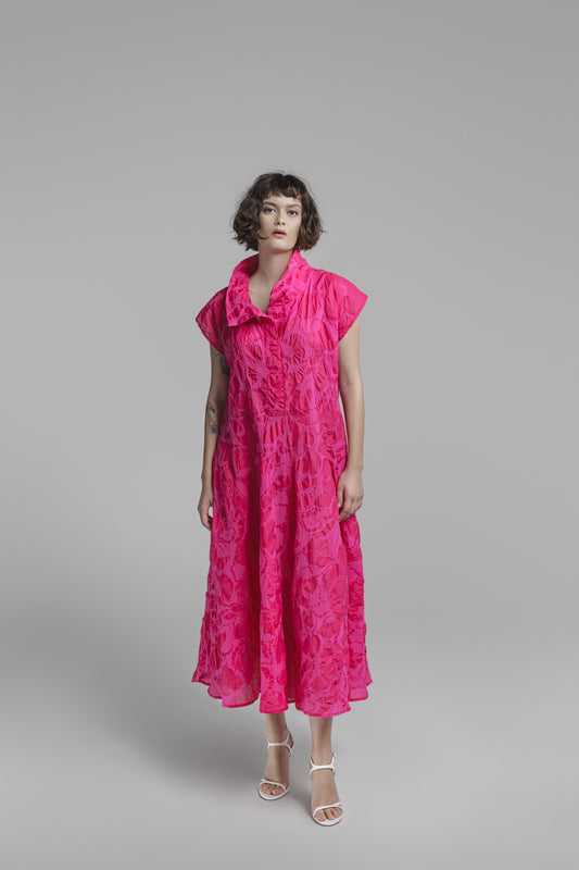 Igor Pink Textured Pullover Sheer Dress 60-25