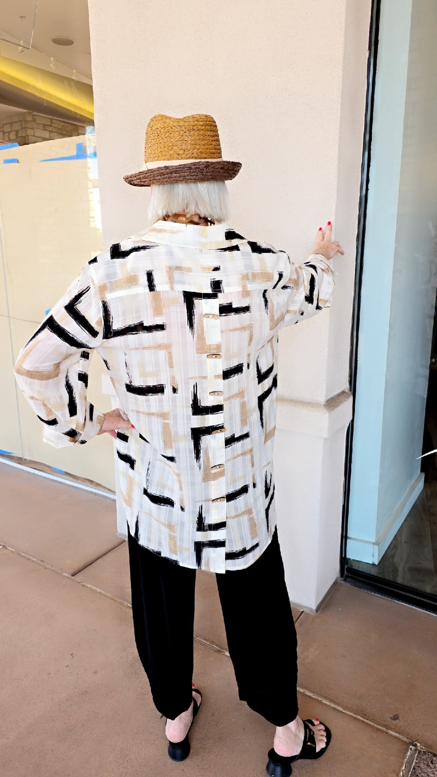 Multiples Plus Size Multi Cream/Black Detailed Shirt M35311BW