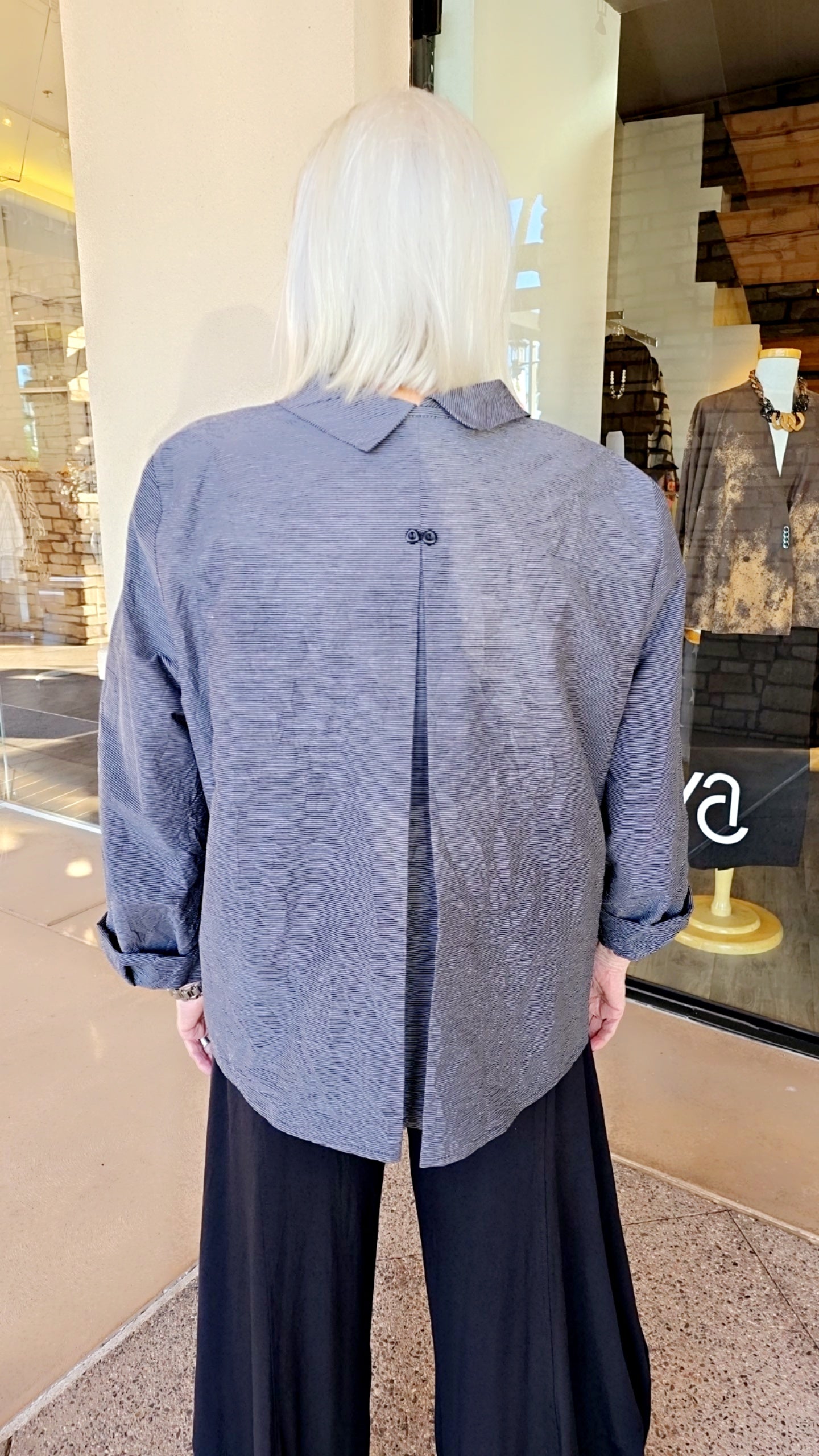 Niche Plus Size Black/Char Striped Double Button Top 1243119