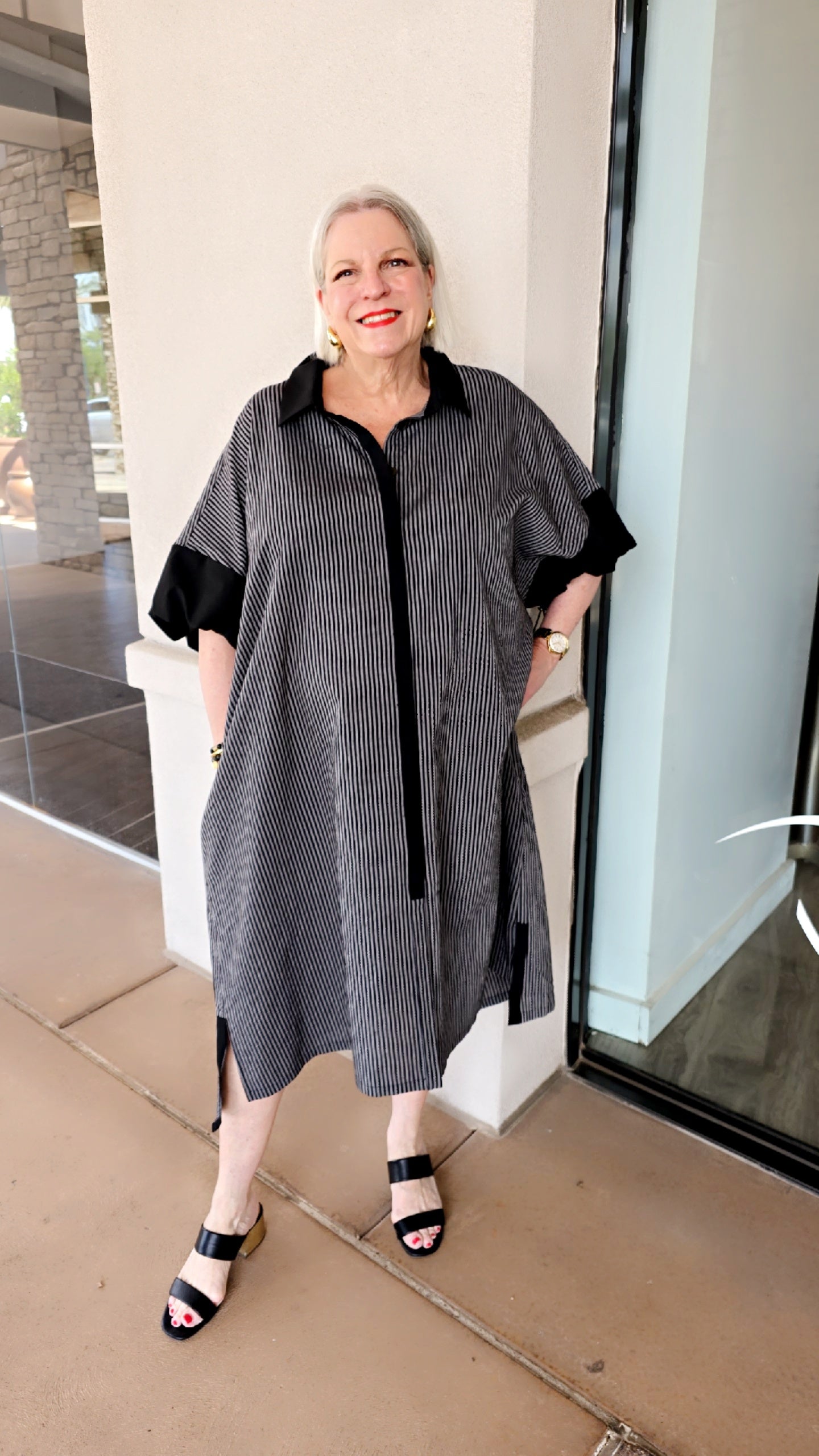 Moyuru Black/Comb Button Front Shirt Dress 612