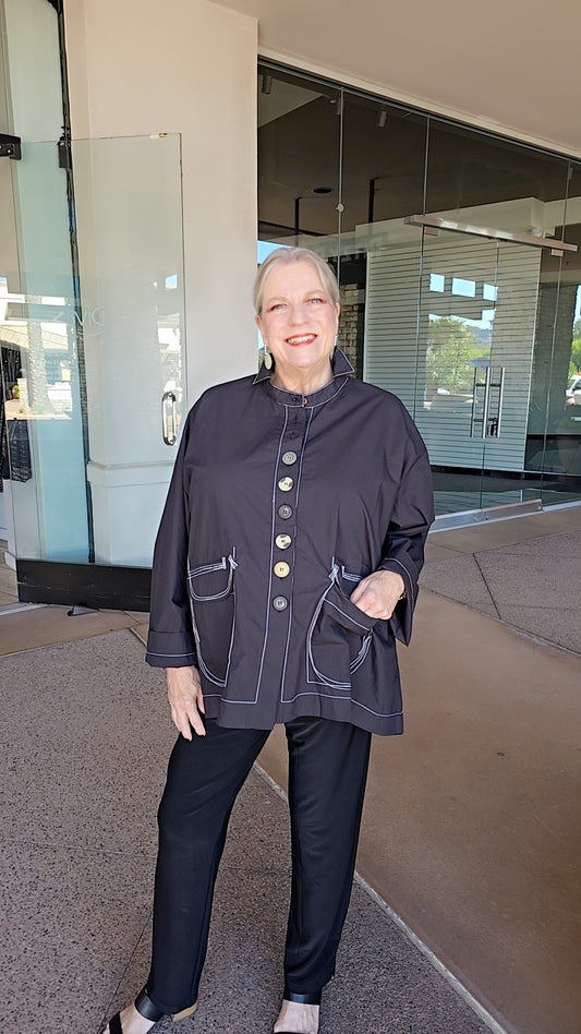 Kedem Sasson Black Button Front Pocket Shirt P49