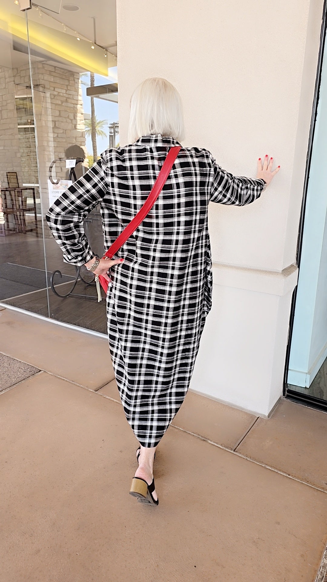 Baci Black/White Plaid Button Front Shirt Dress 12519OL62