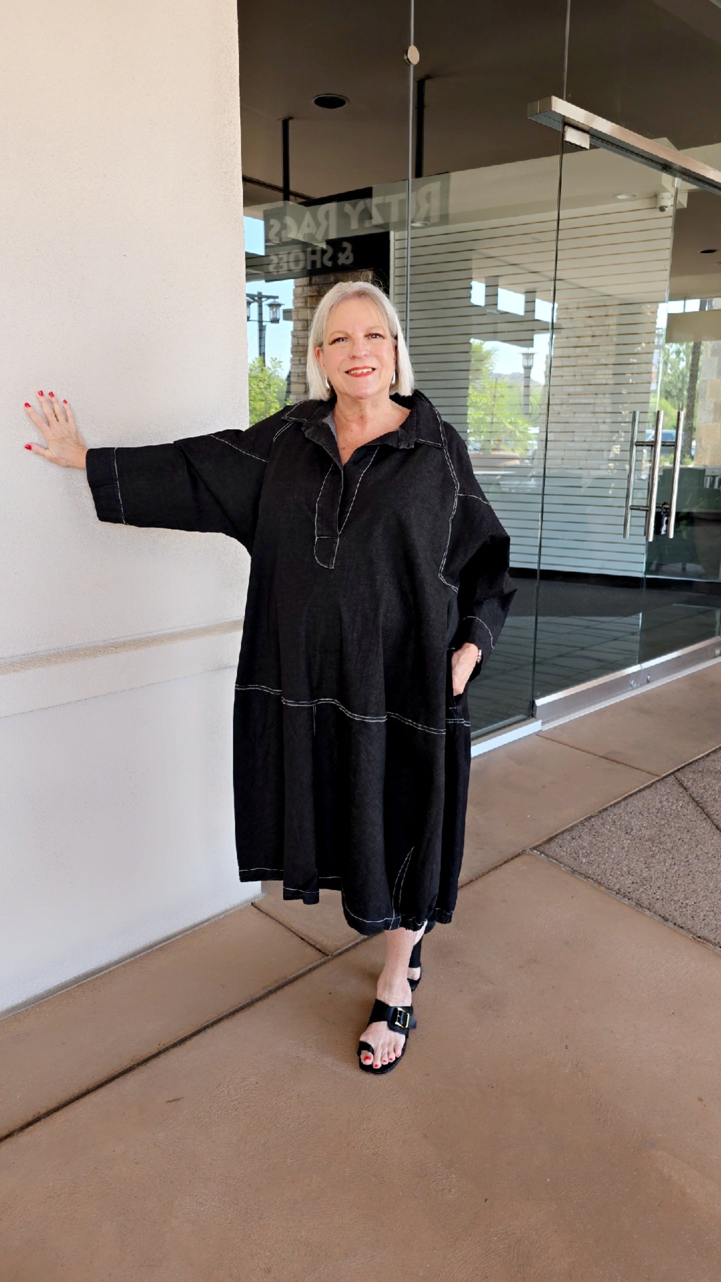 Alembika Black Denim V-Neckline Dress SD823B