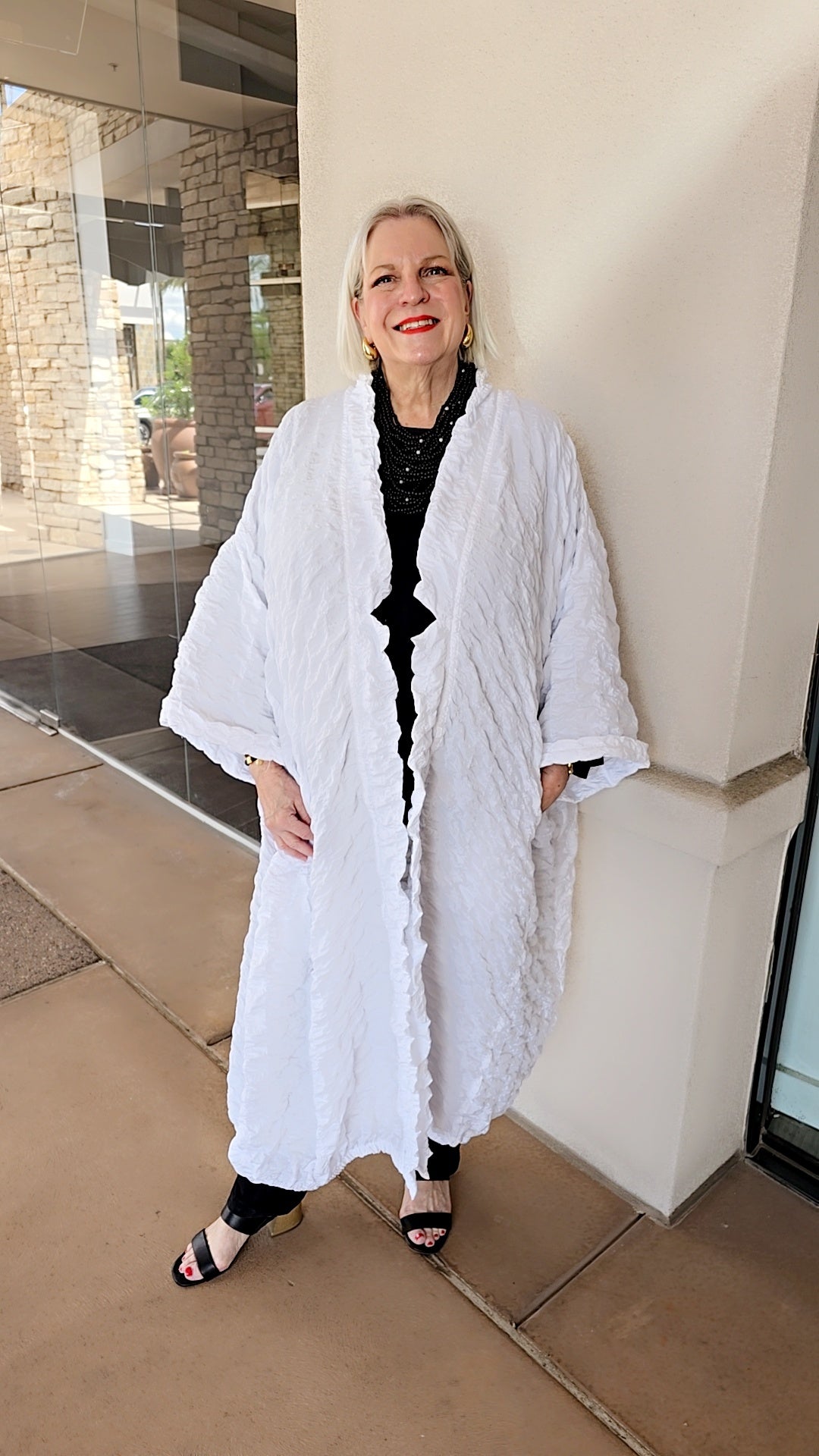 Gershon Bram White Pucker Open Front Kimono GB37171