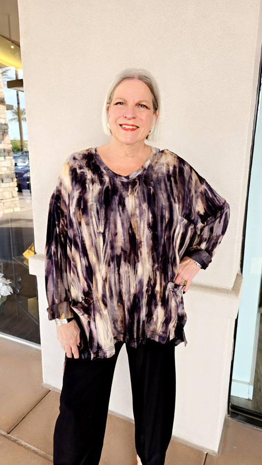 Darby Plus Size Black/Grey Tie Dye 2 Pocket Top AU1807K