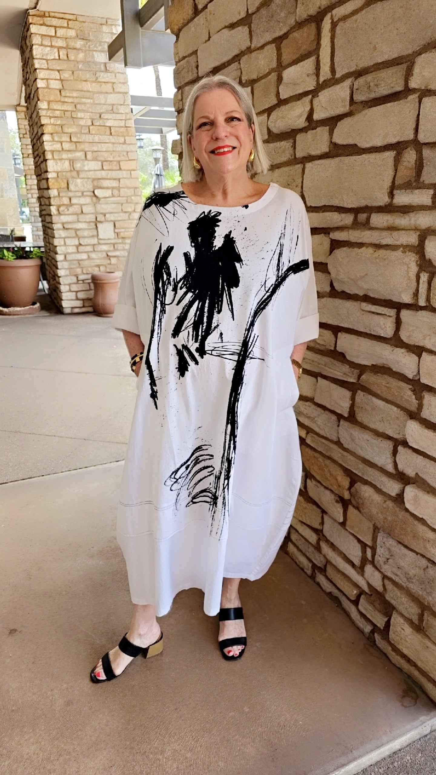 Moyuru White/Black Print Splash Dress 428-25