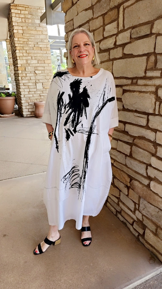 Moyuru White/Black Print Splash Dress 428-25