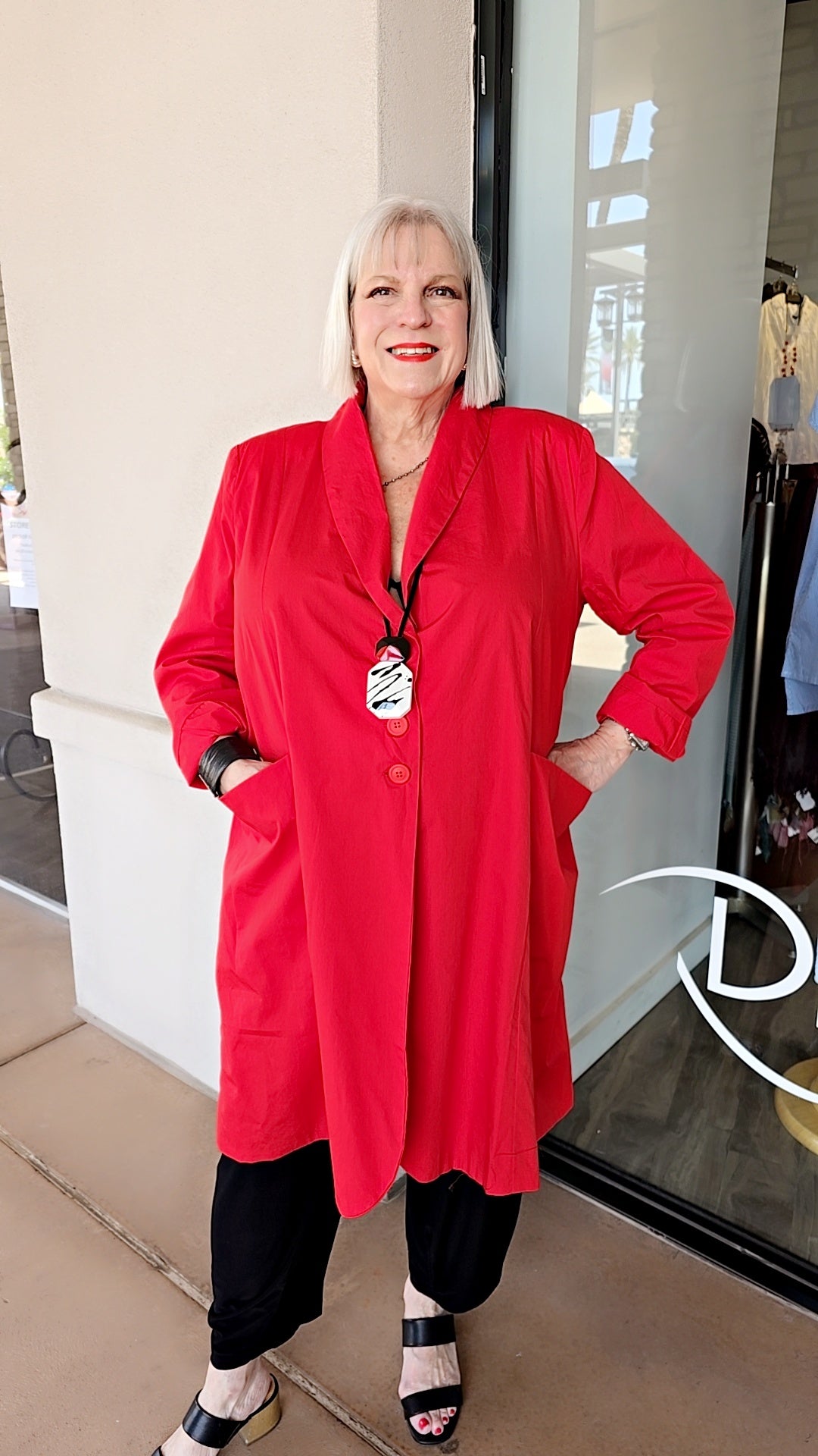 Baci Red Button Front Long Blazer 14530PO62