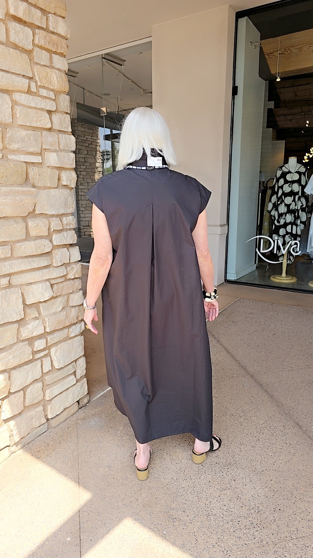 Lotus Eaters Black Angled Button Front Sleeveless Dress Enikon