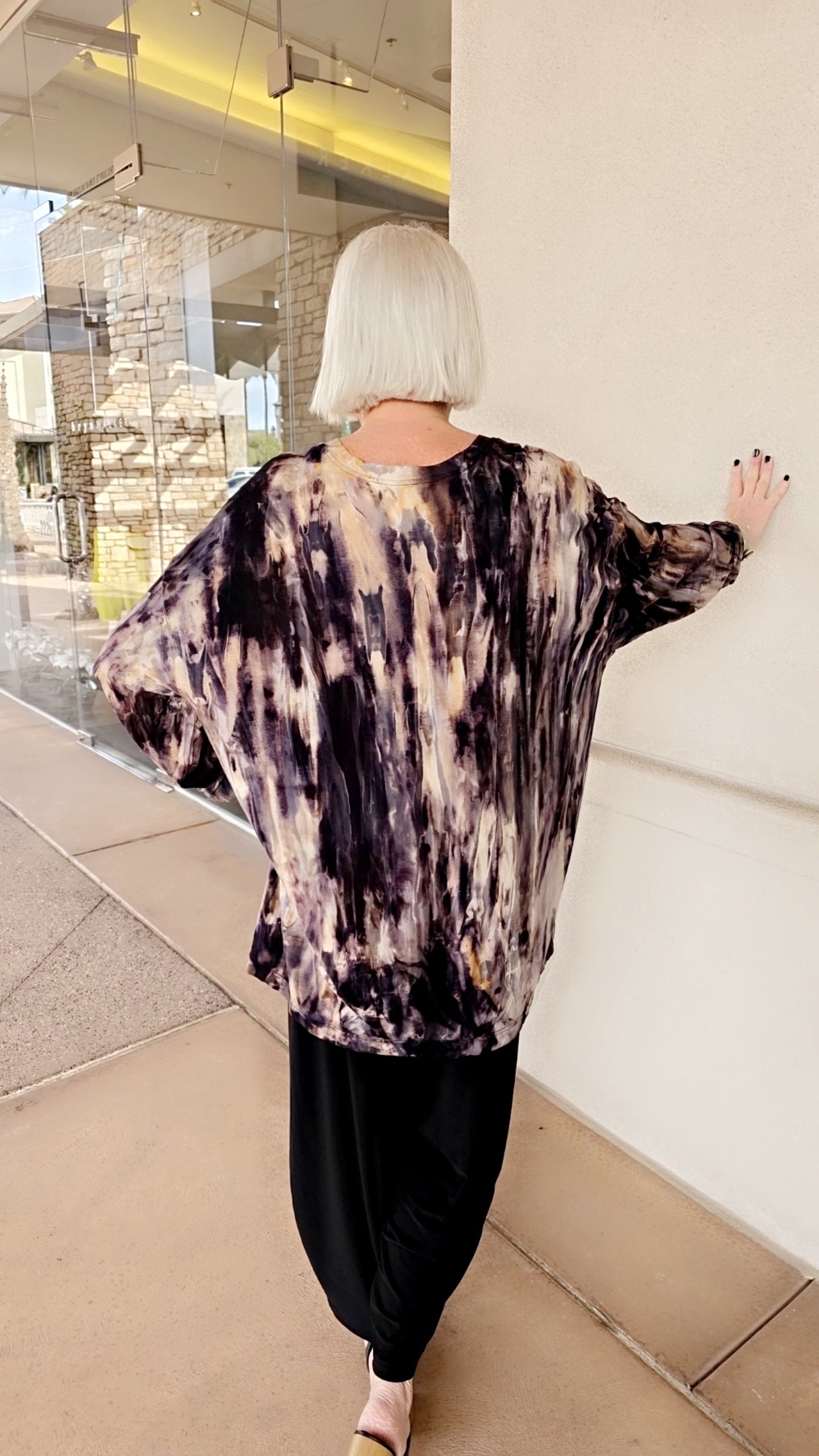 Darby Plus Size Black/Grey Tie Dye 2 Pocket Top AU1807K