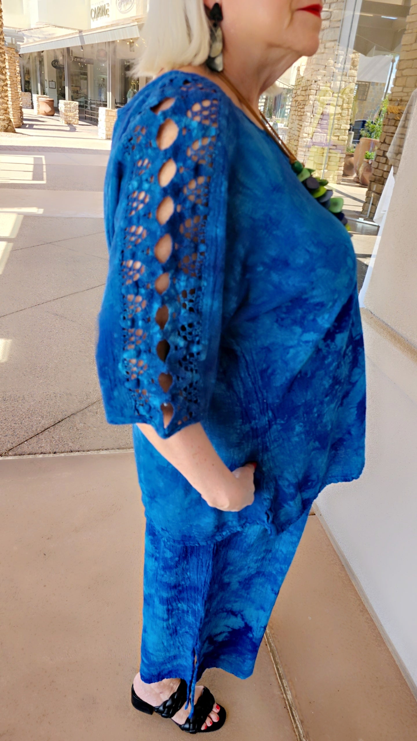 Manta Del Lago Plus Size Washed Blue Lace Sleeve Top 3108