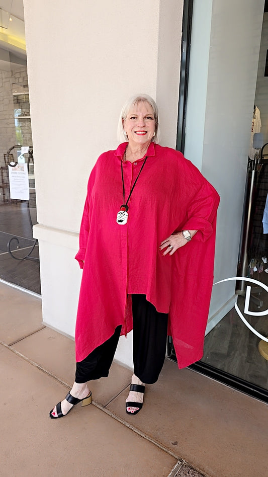 Banana Blue Red Button Front Long Tunic 6144BD4