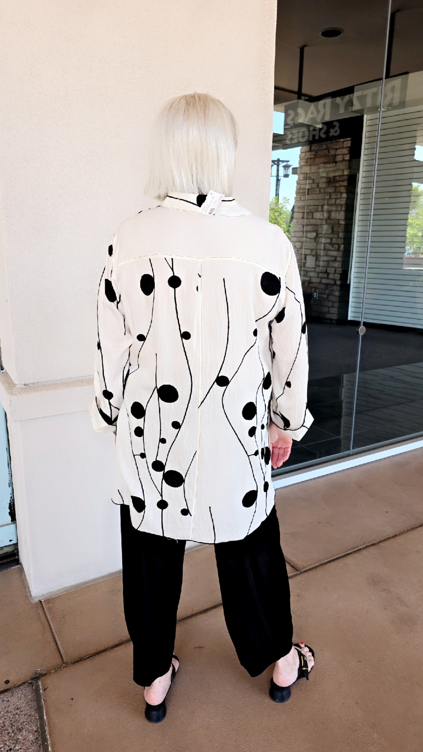 Multiples Plus Size Ivo/Black Dot Button Front Shirt M35306BW