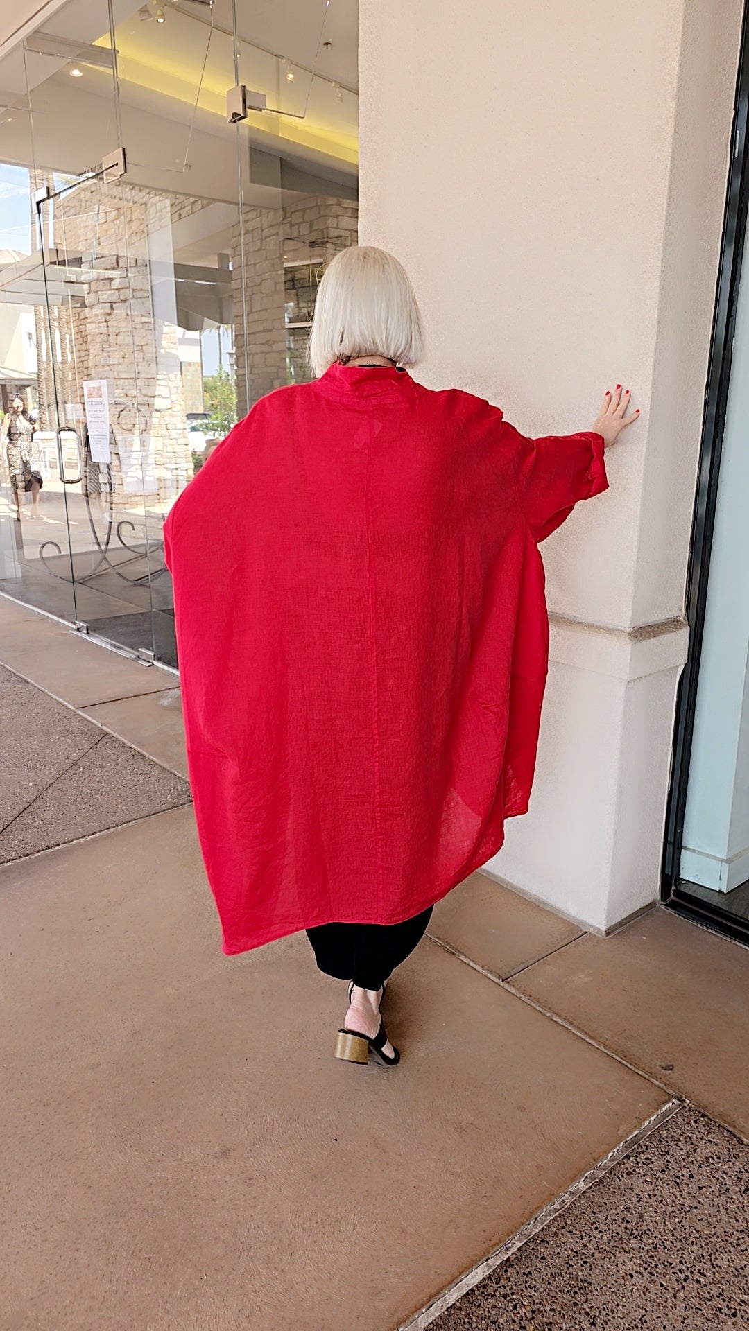 Banana Blue Red Button Front Long Tunic 6144BD4