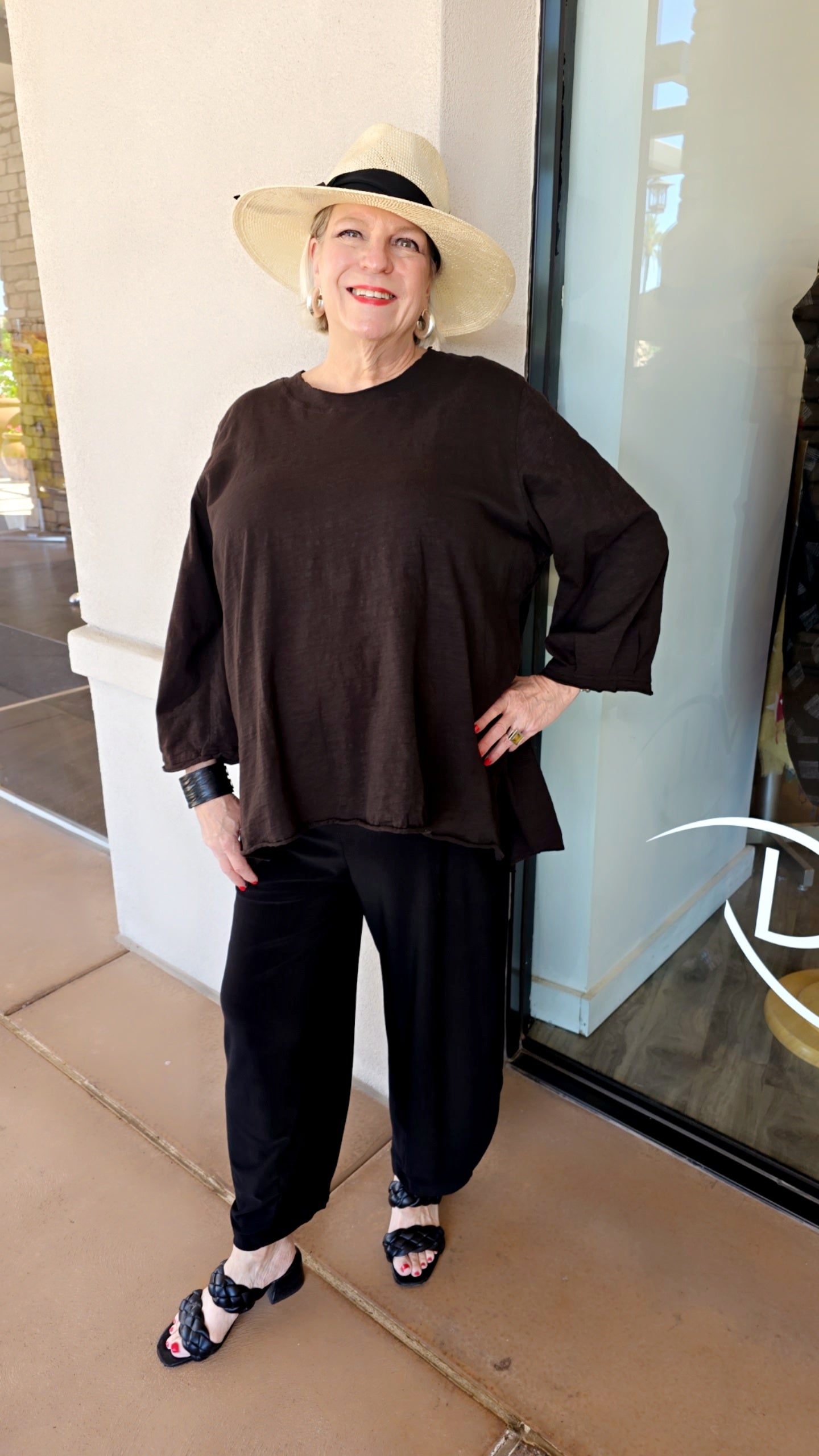 Kleen Idea Plus Size Black Cotton Slit Back Tee A2907203