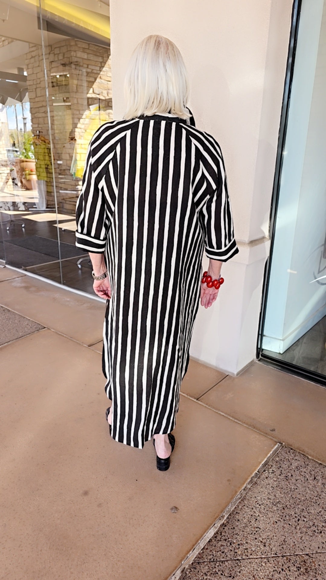 Orientique Plus Size Black Striped Button-Down Shirt Dress 71460