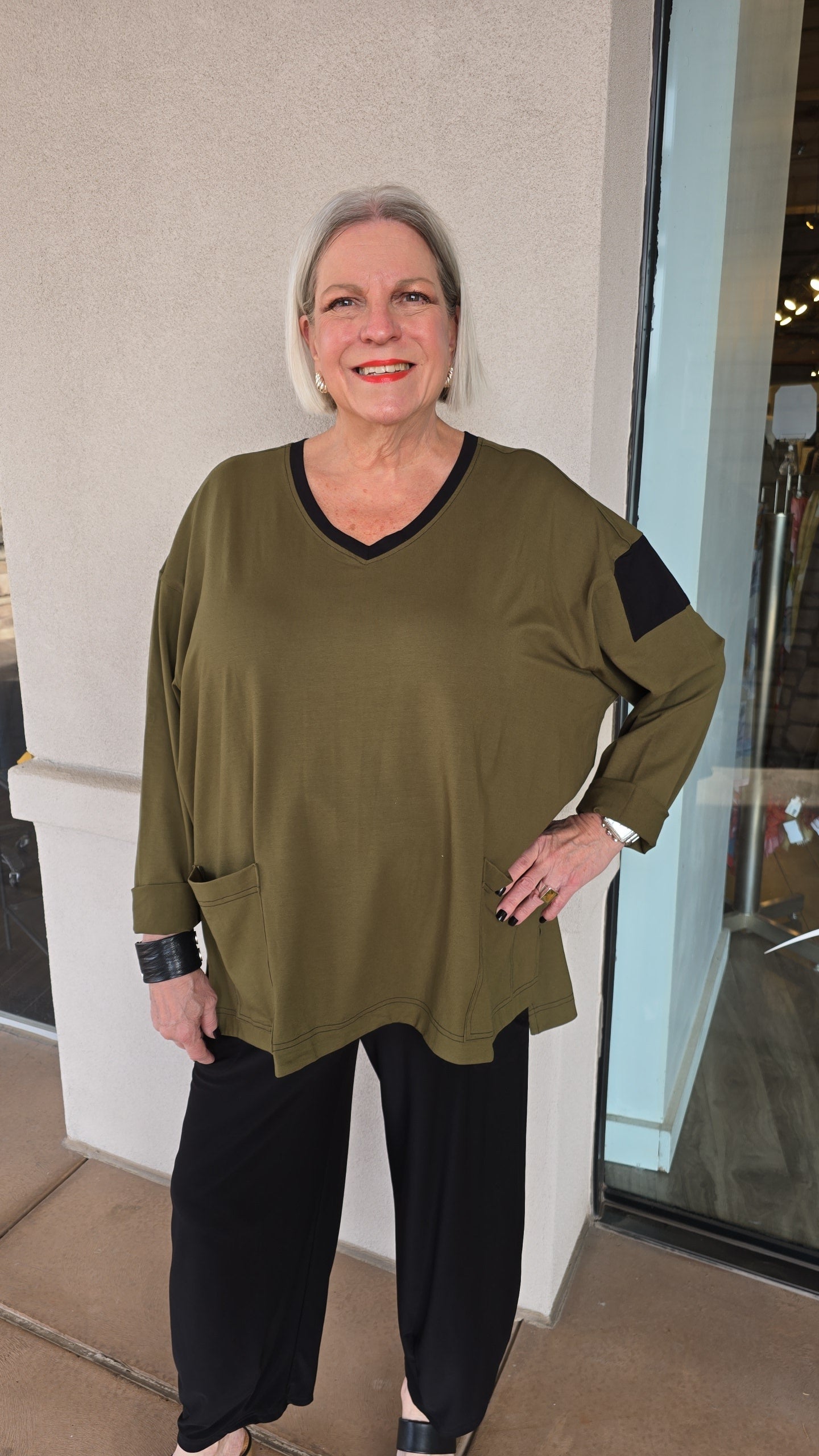 Darby Plus Size Olive 2 Pocket Tunic SO1807K