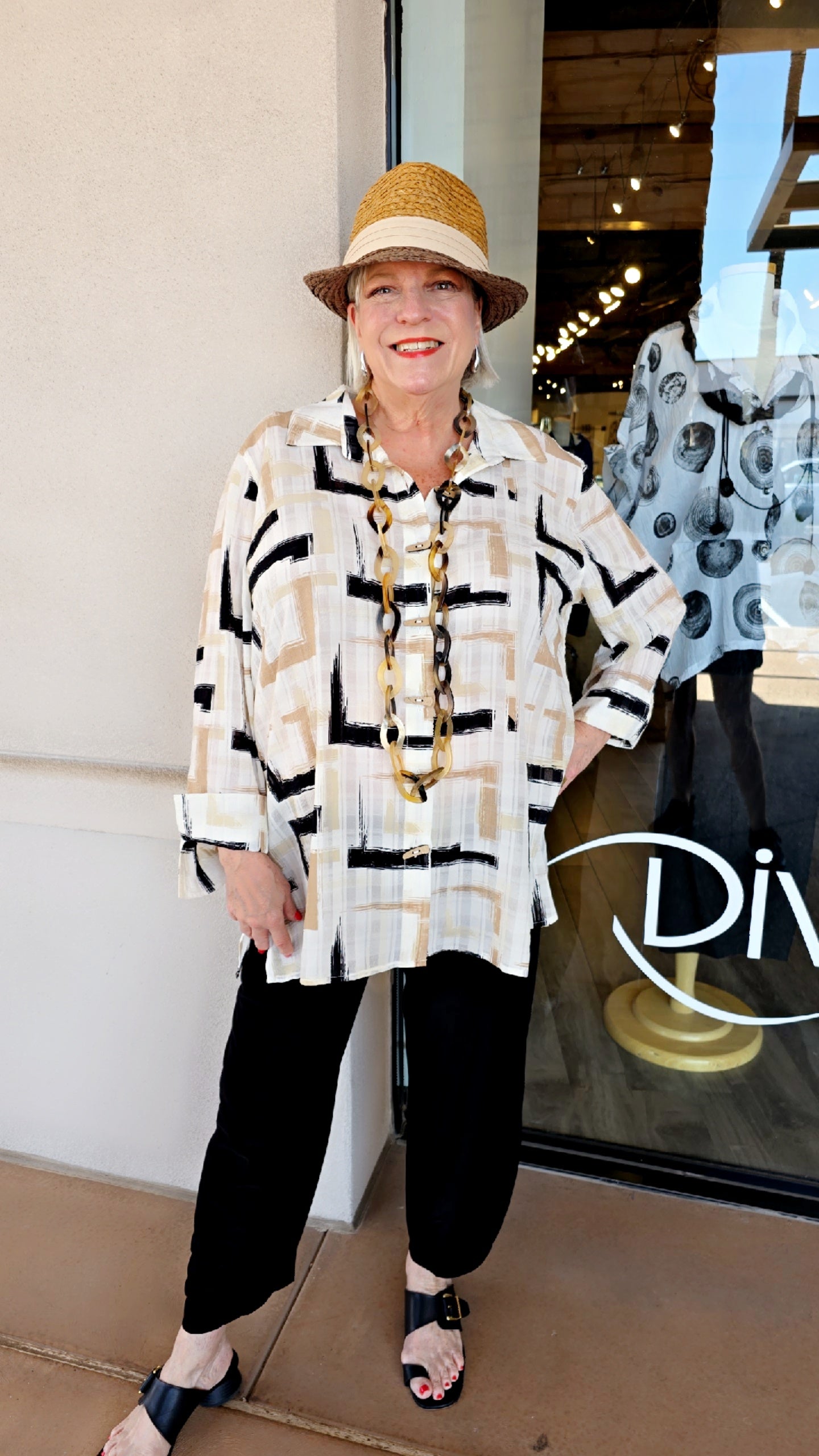 Multiples Plus Size Multi Cream/Black Detailed Shirt M35311BW