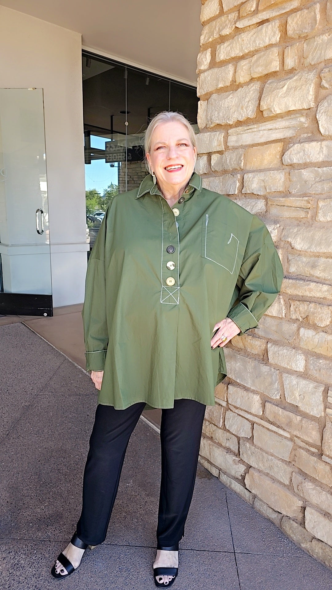 Kedem Sasson Green Half Button Oversized Shirt P45