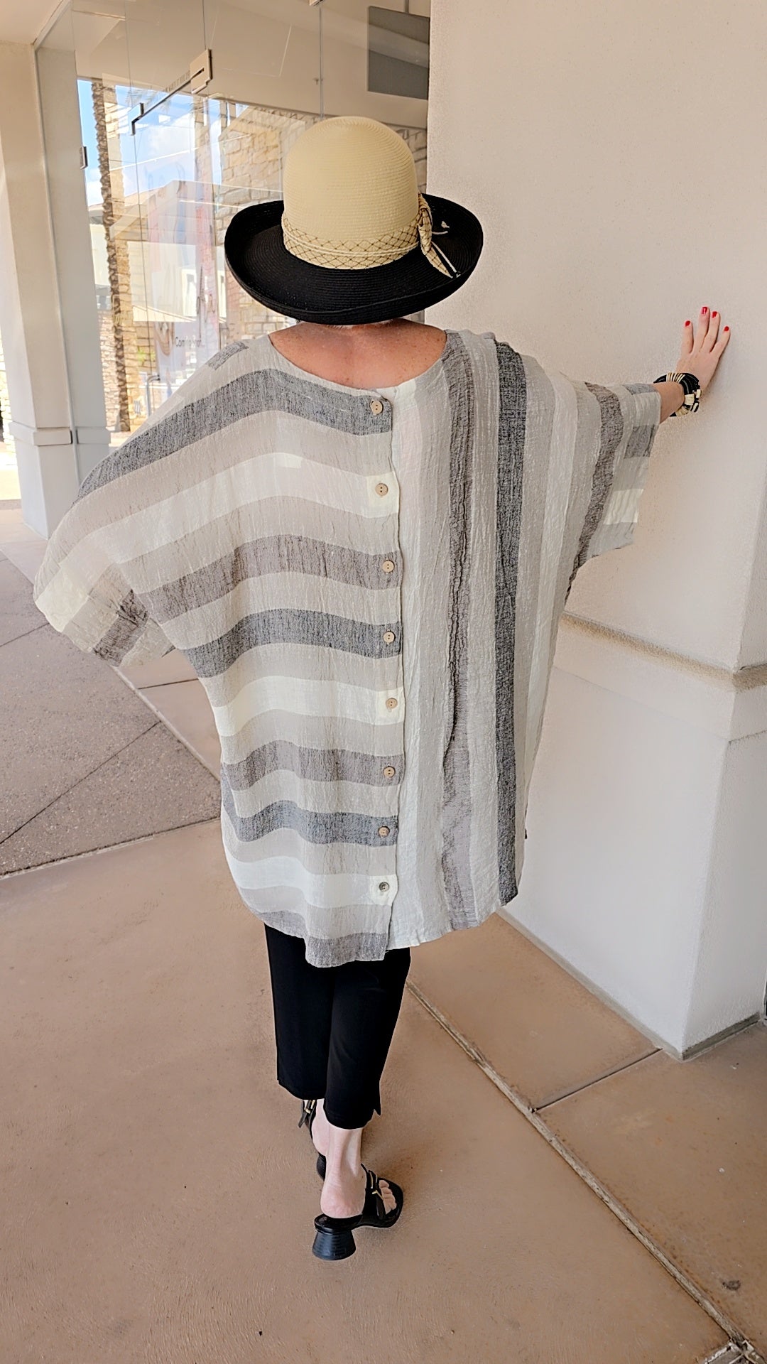 Luukaa Plus Size Tan Multi Stripe Long Tunic 25Y1102