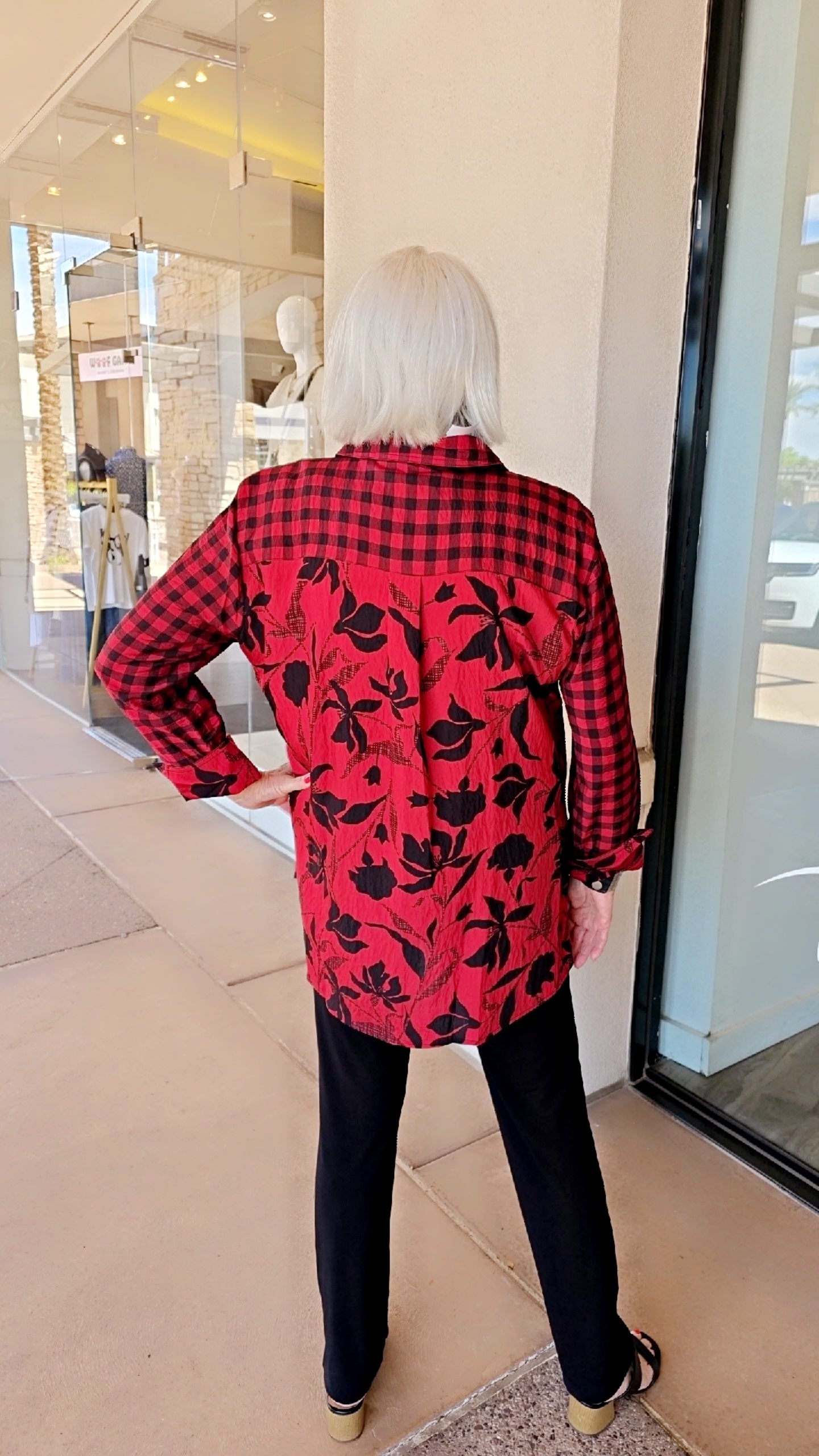 Multiples Plus Size Red/Black 3/4 Slv Shirt M45203BW