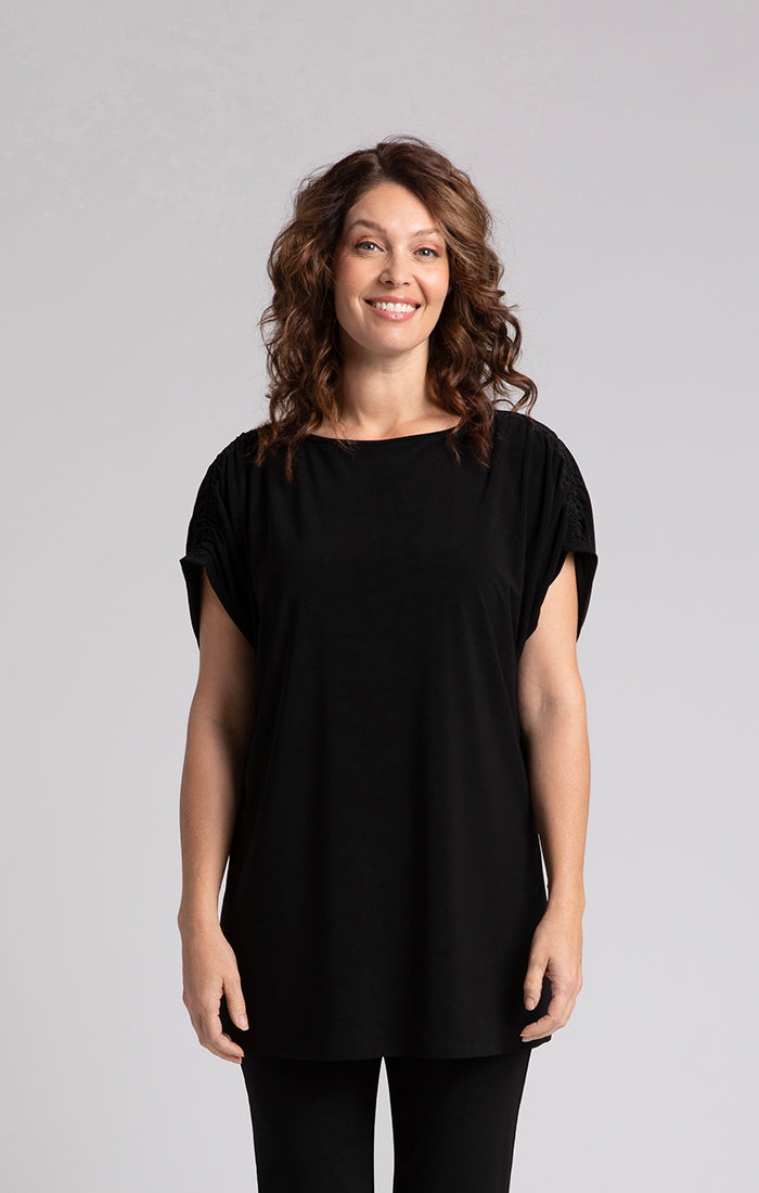 Sympli Black Revelry Tunic/Ruched Shoulder 23223-1