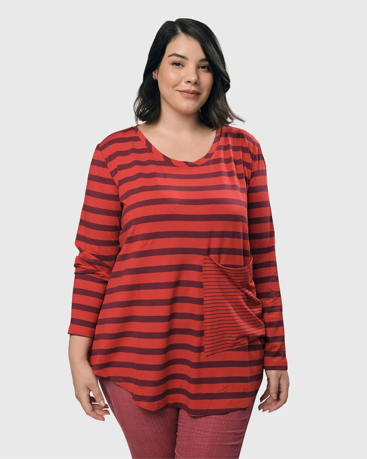 Alembika Raspberry Striped Pocket Top 7AT420R