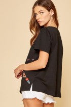 Savanna Jane Plus Size Black Floral Embroidered T-Shirt P18741