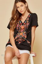 Savanna Jane Plus Size Black Floral Embroidered T-Shirt P18741