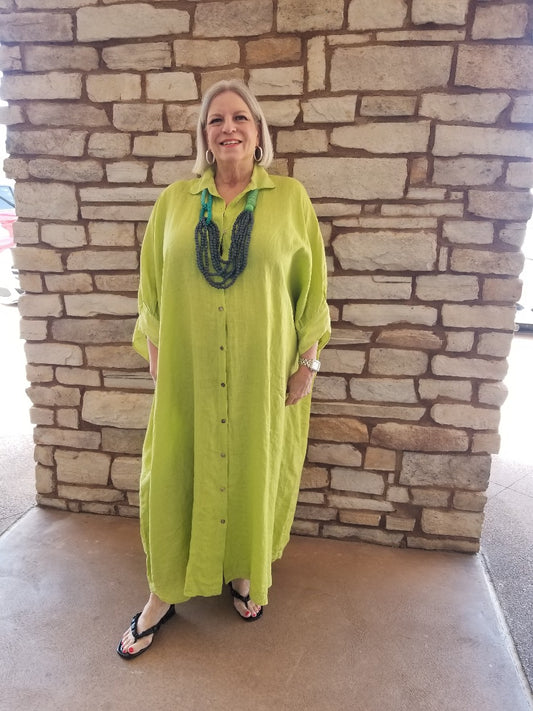 Banana Blue Lime Green Oversized Button Front Dress 6189BA4X