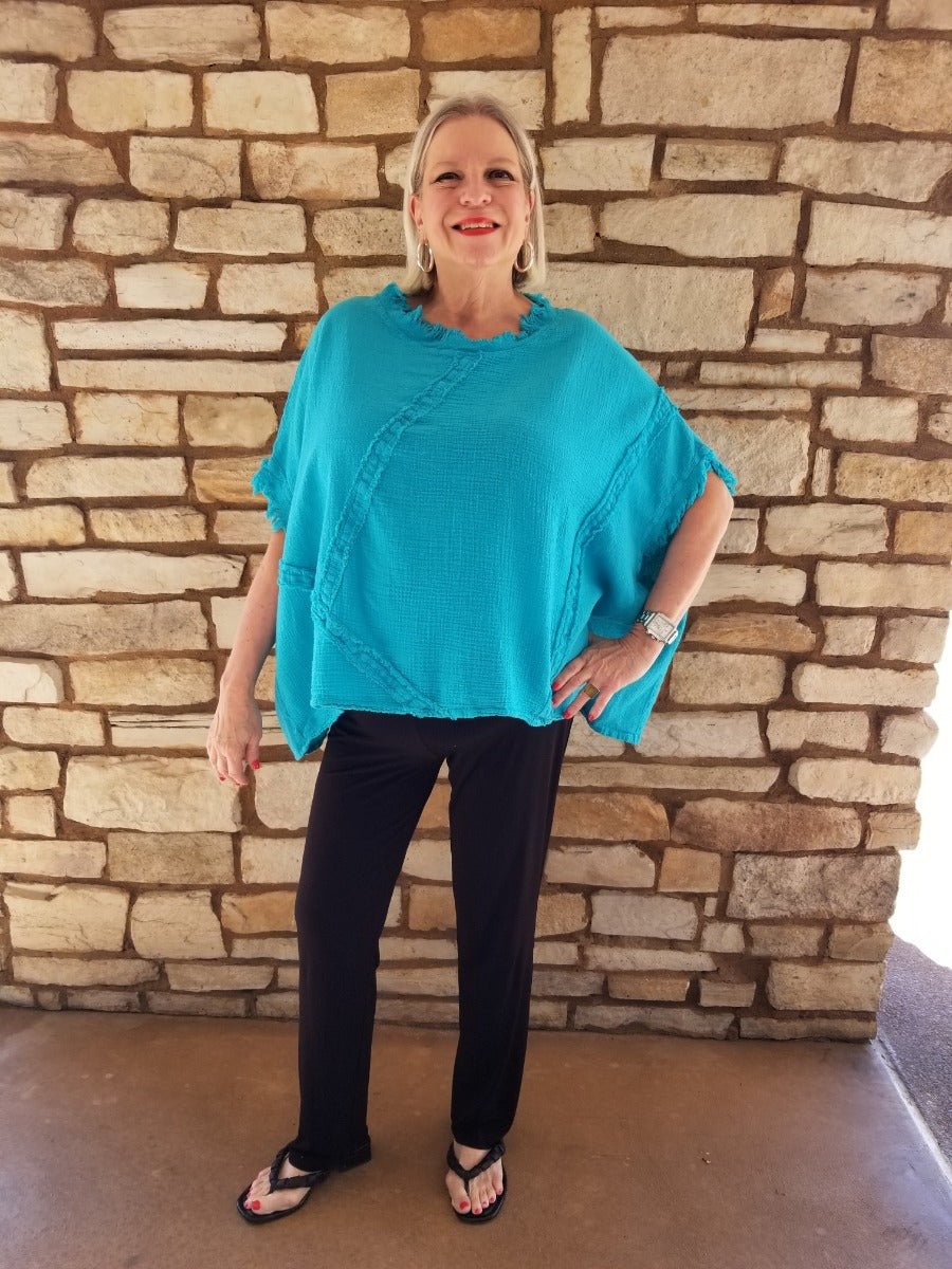 Oh My Gauze One Size Reef Fringe Top Pisces