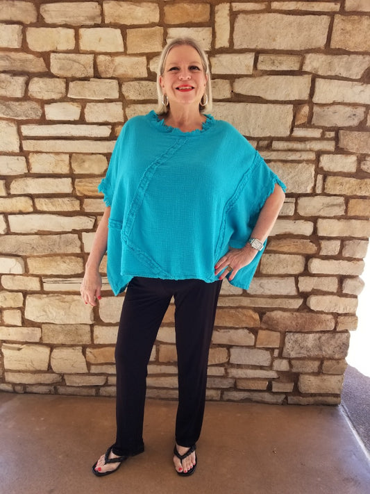 Oh My Gauze One Size Reef Fringe Top Pisces