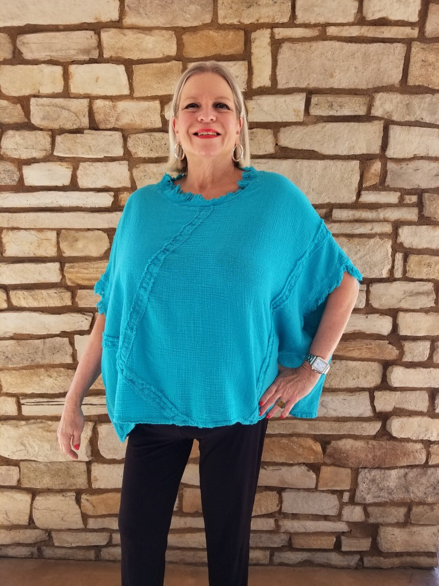 Oh My Gauze One Size Reef Fringe Top Pisces