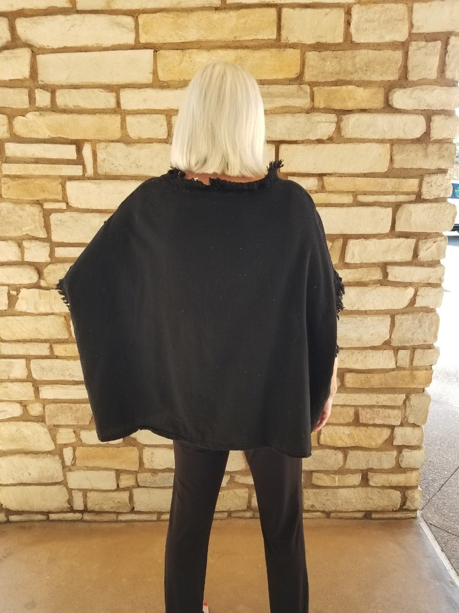 Oh My Gauze One Size Black Fringe Top Pisces