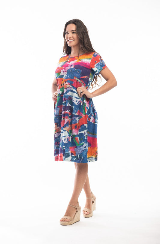 Orientique Cotton Multi Short Sleeve Dress 2101