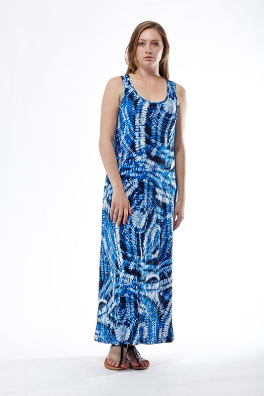 La Cera Plus Size Blue Tie Dye Sleeveless Slinky Dress 2588XL-21