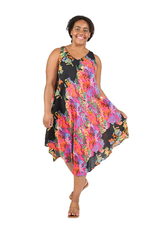 La Cera Plus Size Black/Pink Paisley Sleeveless Dress 2714XL-21