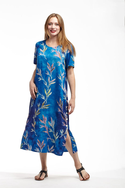 La Cera Plus Size Blue/Pink/Green Leaf Dress 2767XL-21